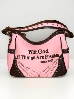 Montana West Pink and Brown Shoulder Bag - With God All Things Are Possible